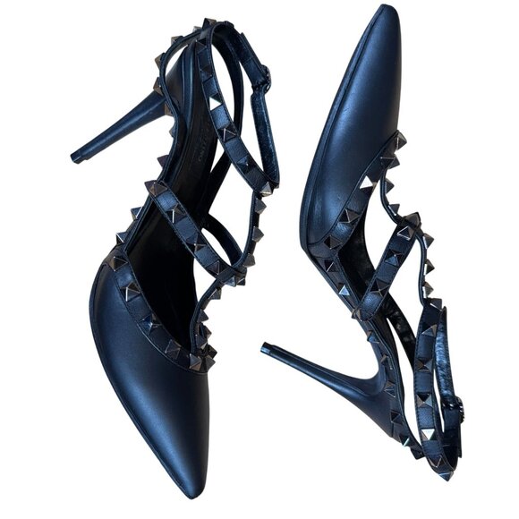 Valentino Garavani Noir Rockstud Caged Pointed Toe Stiletto Heels Size 38.5 - Picture 10 of 12